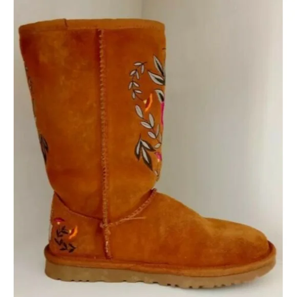 UGG Australia Juliette Boots Floral Embroidery Suede Chestnut Womens Size 5 - Picture 8 of 12